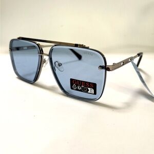 New GUESS Aviator Sunglasses GO00097 Double Bridge Silver Blue Lens